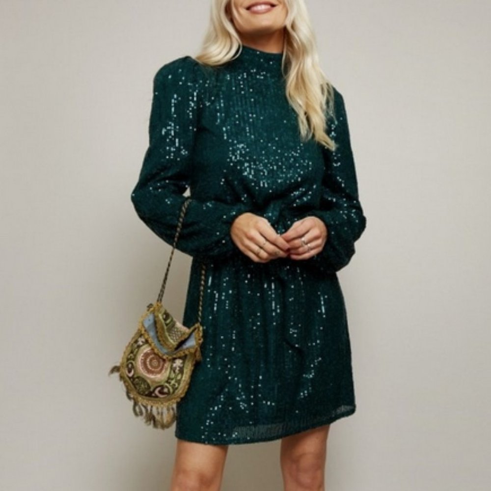 Little Mistress Green Sequin Mini Dress